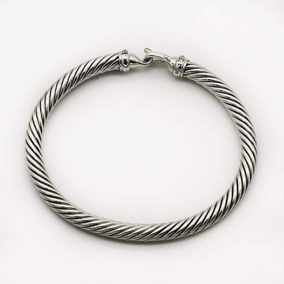 David Yurman 925 Silver and Diamonds Cable Hook Buckle Bangle Bracelet - Picture 3 of 7